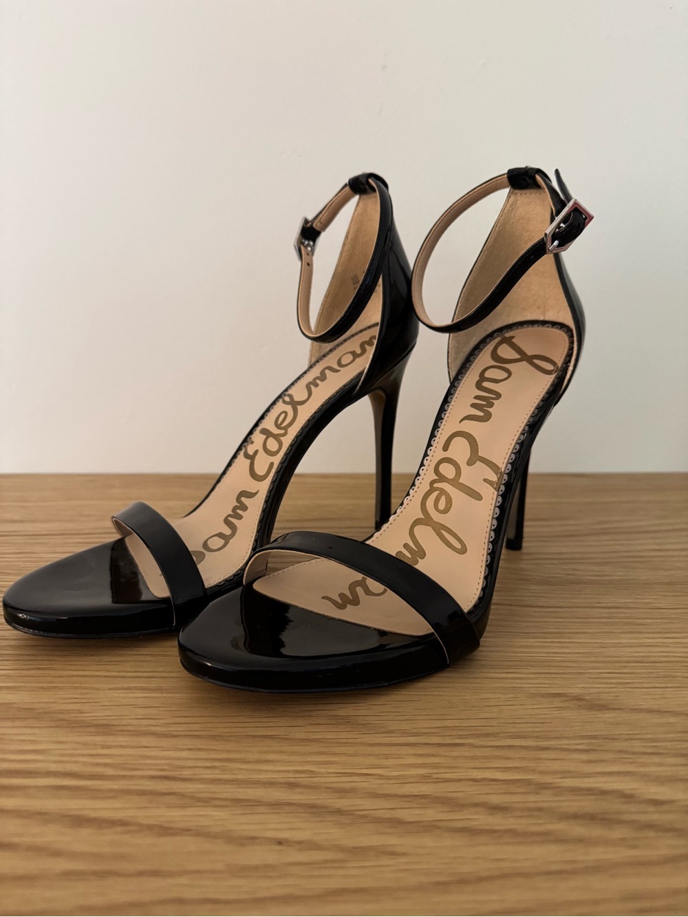 Sam Edelman Black Patent Leather Ankle-Strap Stiletto Heels